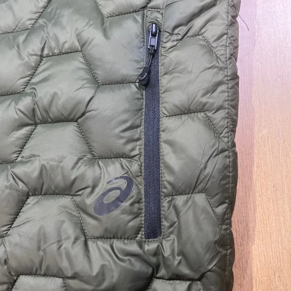Asics Reversible Puffer Fleece Vest Mens Black Olive Green Full Zip Quilted XL